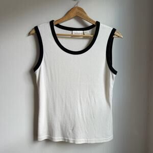 Christie & Jill Contrast Trim Tank Top White Black Ribbed – Size Medium